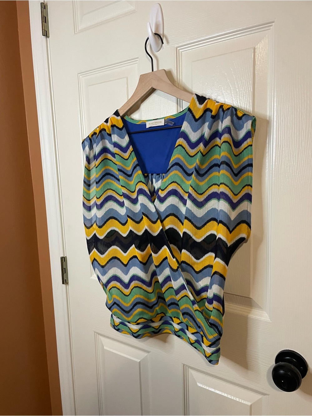 Ramy Brook Myra Wave Surplice Top in Multicolor Wave Knit Size Medium - Picture 4 of 9
